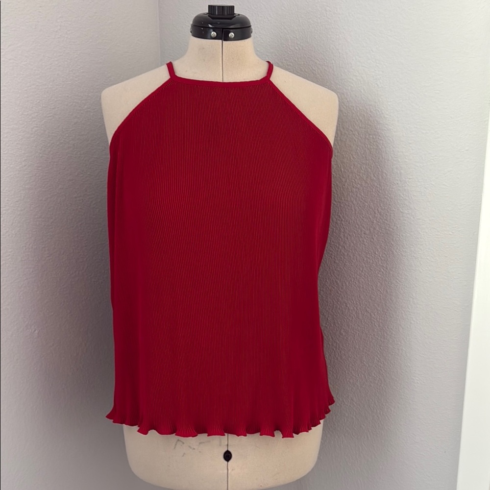 Vibrant Red Tank Top with Halter Neckline